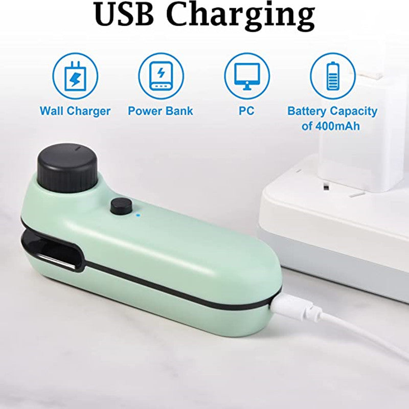 USB Rechargeable Magnetic Mini Heat Sealer, with Cutter