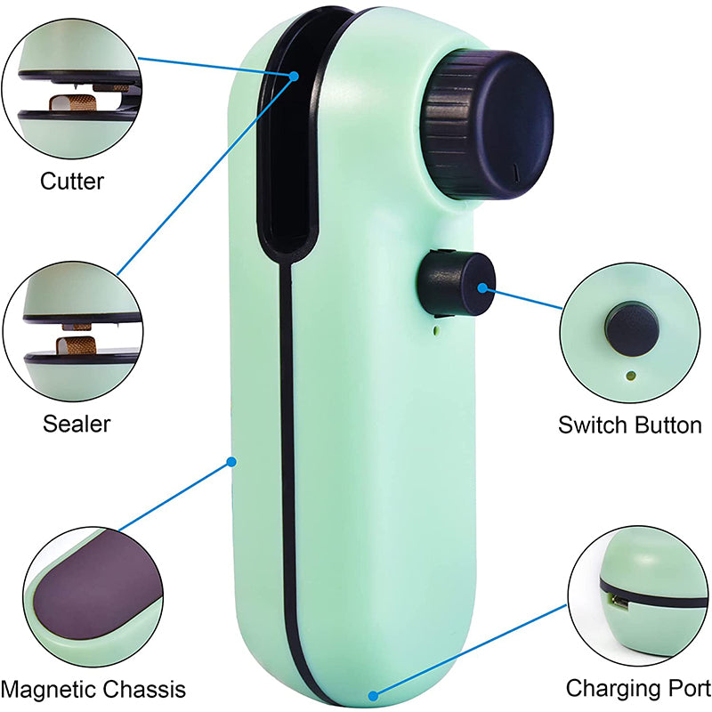 USB Rechargeable Magnetic Mini Heat Sealer, with Cutter