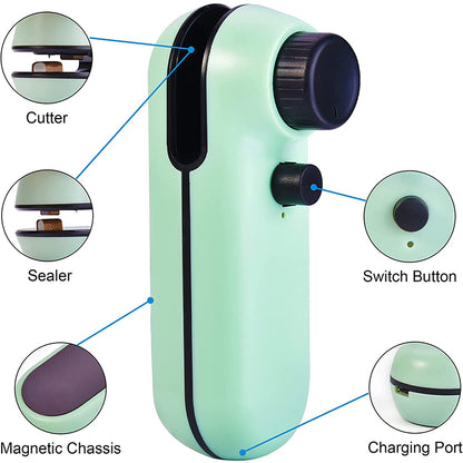 USB Rechargeable Magnetic Mini Heat Sealer, with Cutter
